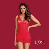 Obsessive - 853-CHE-3 chemise & thong L/XL - Red